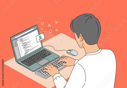 Flat Modern E-Learning Scenes Character Creativity on Laptop