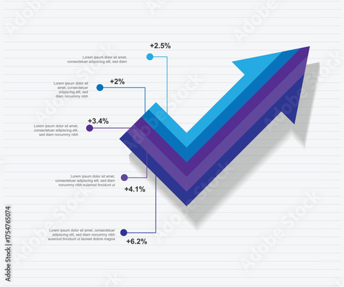 Business growth symbol illustration with 5 line step arrow for infographic template, presentation and web graphic design