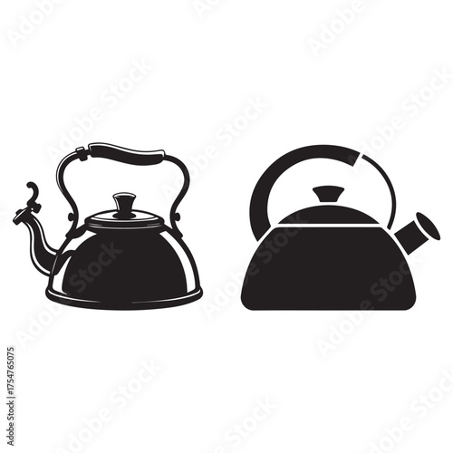 Two Black Teakettles Silhouettes on White Background