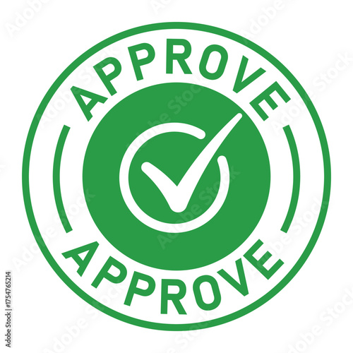 Green circular approval stamp graphic with bold “APPROVE” text and central checkmark icon. Ideal for confirmation, validation, business forms, and digital authorization designs.