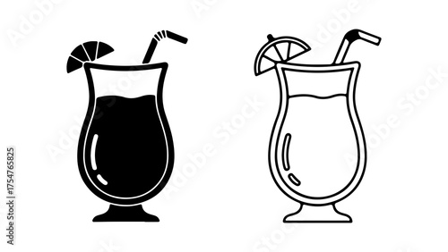 Tropical cocktails with lime and straw with transparent background