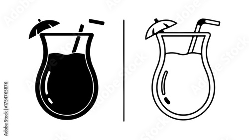 Tropical cocktail with straw and garnish with transparent background