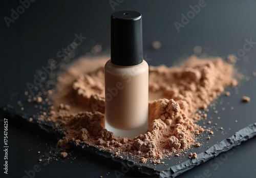 Luxury Foundation Bottle, Loose Powder Dust, Creative Cosmetic Photography