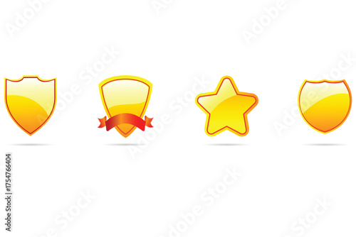 Gold shield Set, golden thin frames. Gold geometric borders in art deco style, luxury safety protection emblem, Thin linear premium and luxury. vector design illustration on white background