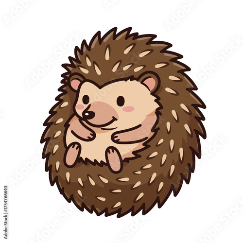 Cute Cartoon Hedgehog Curled Up with Spikes.