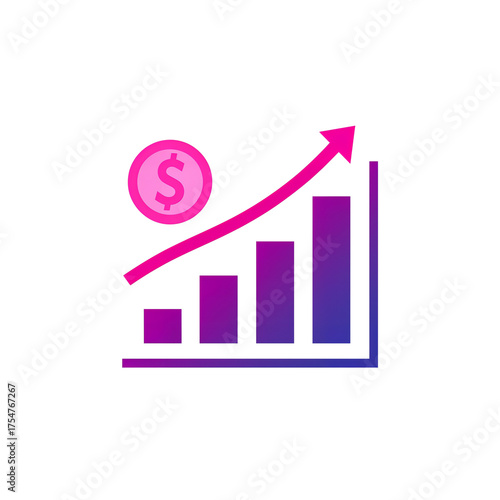 Financial growth illustration showcasing positive trend with arrow and bar chart on isolated