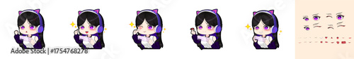 Chibi Mobile Gamer Girl Streaming Vector with Eye and Mouth Expression. EPS10 Easily Editable