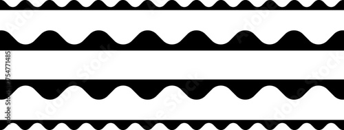 Circular edge seamless border shape set, scalloped border. Seamless vector marine wave decoration pattern isolated on white background.