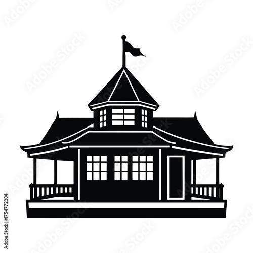 marina clubhouse building vector silhouette