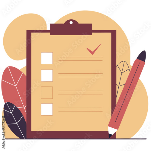 Checklist document with pencil for marking and completing tasks