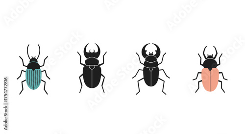 A collection of colorful beetles showcasing their unique and fascinating exoskeletons and antennae.