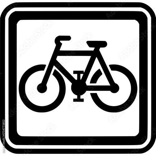 Bike Lane Sign: A simple and easily recognizable sign indicates the designated bike lane, featuring a clean design with a black bicycle symbol within a square frame.