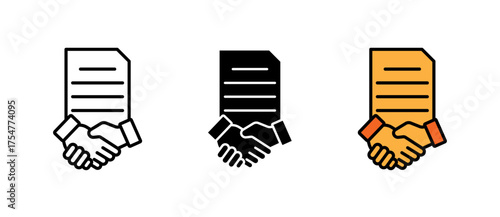 Contract Agreement Handshake Icon. Financial deal pictogram. Agreement signing symbol with stroke, filled and colored.