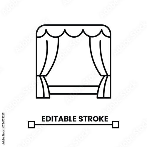curtains with pelmet line icon. editable stroke vector illustration 
