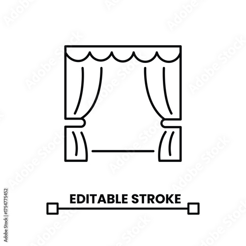curtains with pelmet line icon. editable stroke vector illustration 