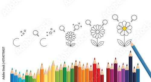 A step by step guide on how to draw a simple flower.