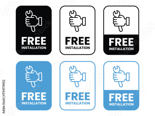 free installation service icon set. free service badge. hand wrench tool. repair, maintenance, symbol, sign, logo, badge, label, sticker. vector illustration