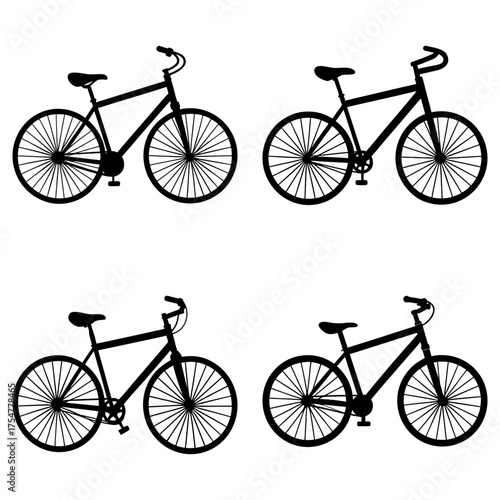 Four black bicycle silhouettes arranged in a square pattern on a white background showing different handlebars