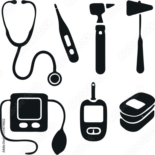 Medical Equipment Silhouette Icon Set