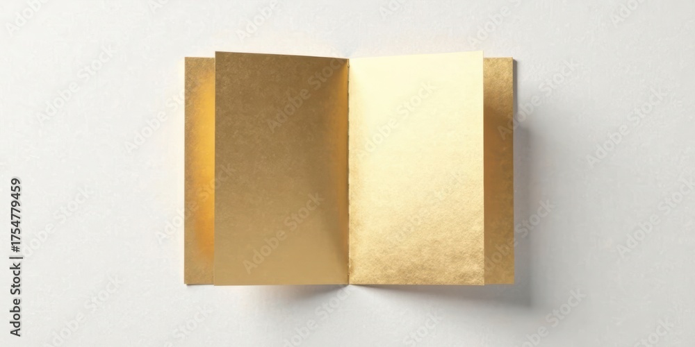 Fototapeta premium Elegant Golden Booklet Mockup on Neutral Background, Ideal for Branding and Design Presentations