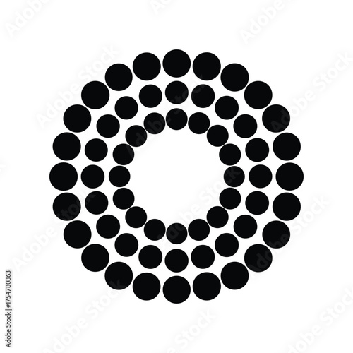 Concentric Circles of Black Dots Forming a Circular Pattern with a Hole in the Center, Abstract Geometric Design