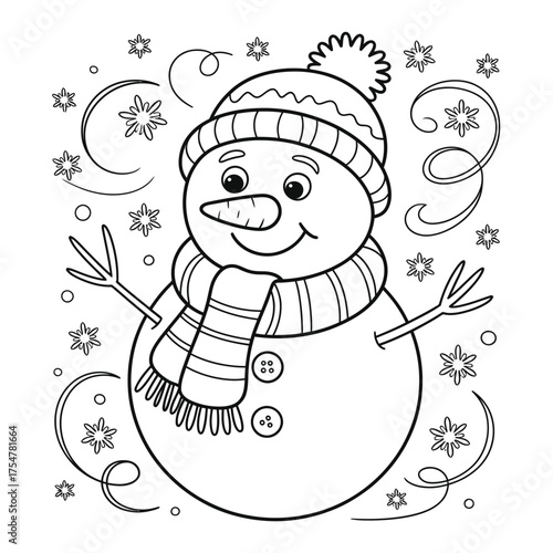 Charming line art snowman vector illustration for festive winter holiday designs scalable eps silhouette vector illustration white background