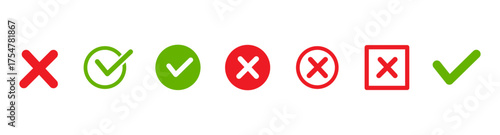 Collection of red crosses and green checkmarks on white background