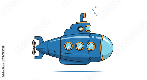 A blue pixel art submarine glides through the water with its propeller spinning.
