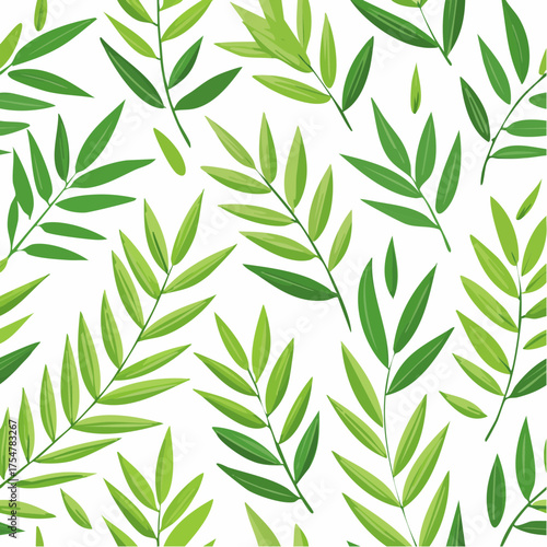A vibrant and refreshing seamless pattern of green leaves on delicate branches. This botanical illustration evokes a sense of natural growth and spring freshness