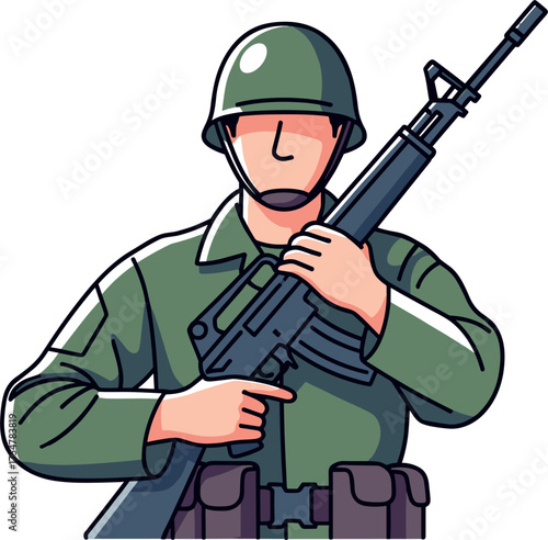 Cartoon Soldier Holding Rifle