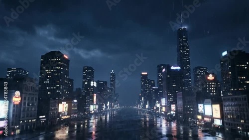 Wallpaper Mural Lightning strikes a modern city skyline during a heavy rainstorm Torontodigital.ca