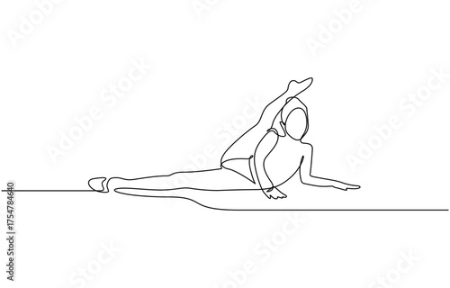 Continuous one line drawing of Young gymnast girl exercise floor rhythmic gymnastic at gym vector illustration, Isolated on transparent background