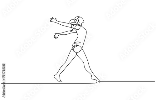 Continuous one line drawing of Young gymnast girl exercise floor rhythmic gymnastic at gym vector illustration, Isolated on transparent background