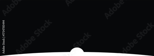 Vector art of a minimalist graphic illustration of a white circle rising over a white horizon against a, symbolizing a new beginning or sunrise