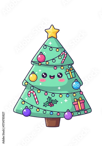 Wallpaper Mural Cute kawaii Christmas tree with star ornament and colorful decoration Torontodigital.ca