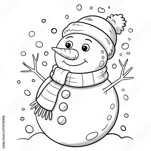 Charming black and white snowman illustration perfect for winter vector graphics and seasonal design projects silhouette vector illustration white background