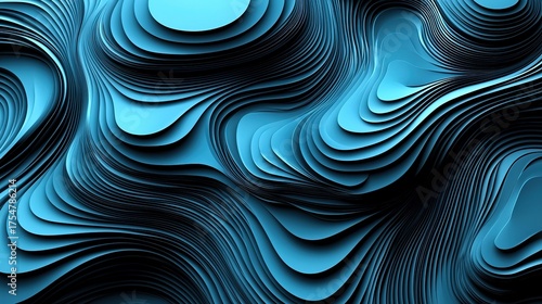 3D render of abstract background with blue paper curves, close - up, low - angle view, minimal concept

