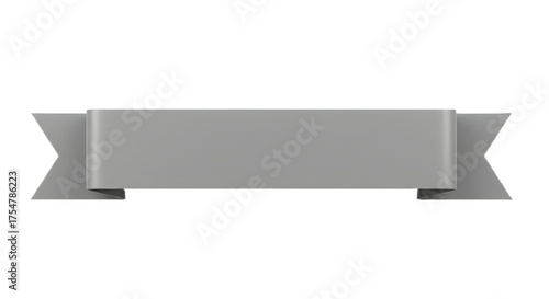 Ribbon banner, curve badge, label, title box, clip art, png isolated on transparent background. A gray ribbon banner with pointed ends, centered on a white background.