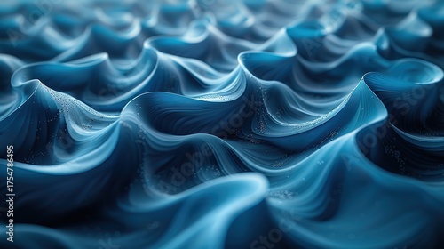 Fototapeta Naklejka Na Ścianę i Meble -  3D render of abstract background with blue paper curves, close - up, low - angle view, minimal concept
