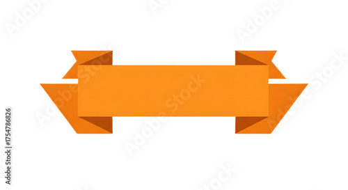 Ribbon banner, curve badge, label, title box, clip art, png isolated on transparent background. A simple orange banner with folded edges, perfect for text or titles.