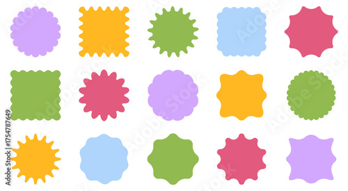 Set round and oval, rectangular and square, arch shapes with curvy edges. Cute geometric forms with scalloped borders.