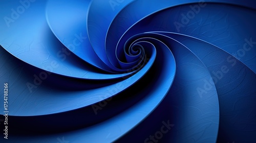 3D render of abstract background with blue paper curves, close - up, low - angle view, minimal concept
