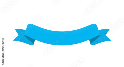 Ribbon banner, curve badge, label, title box, clip art, png isolated on transparent background. A simple, bright blue ribbon banner, curved and floating against a white background.