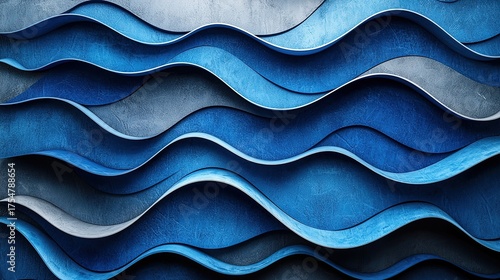 3D render of abstract background with blue paper curves, close - up, low - angle view, minimal concept
