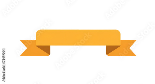 Ribbon banner, curve badge, label, title box, clip art, png isolated on transparent background. A flat, golden yellow banner with two split ends, isolated on a white background.