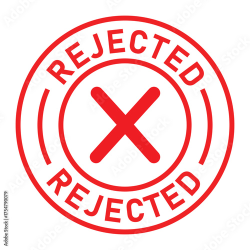 Red circular rejected stamp graphic with bold “REJECTED” text and central X symbol. Ideal for denial, disapproval, business forms, and digital rejection or validation designs.