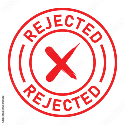Red circular rejected stamp graphic with bold “REJECTED” text and central X symbol. Ideal for denial, disapproval, business forms, and digital rejection or validation designs.