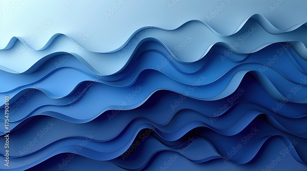 Fototapeta premium 3D render of abstract background with blue paper curves, close - up, low - angle view, minimal concept 