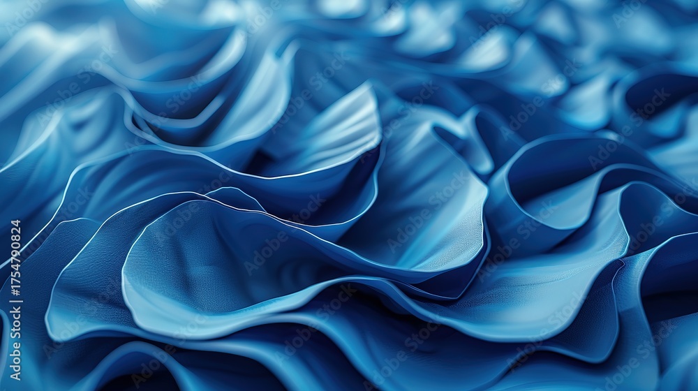 Obraz premium 3D render of abstract background with blue paper curves, close - up, low - angle view, minimal concept 