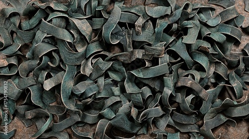 3D render of abstract background with blue paper curves, close - up, low - angle view, minimal concept
